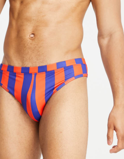 ASOS DESIGN swim briefs with contrast white tipping in blue