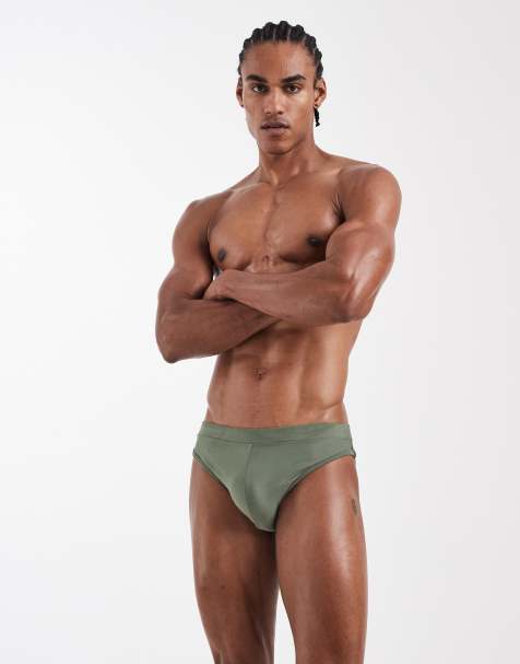 ASOS DESIGN swim briefs in sage green - view 1