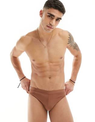 Asos Design Swim Briefs In Taupe-neutral