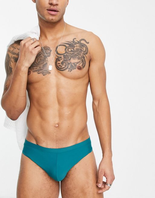 ASOS DESIGN swim briefs with contrast white tipping in blue