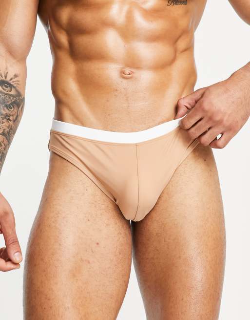 ASOS DESIGN swim briefs with contrast white tipping in blue