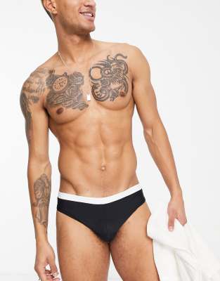 ASOS DESIGN swim briefs with contrast white tipping in black