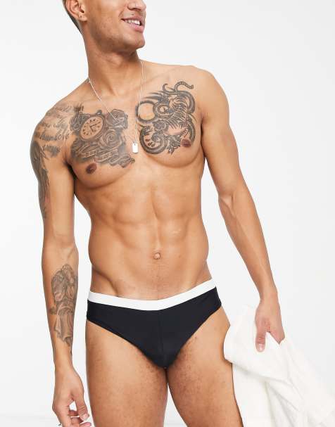 ASOS DESIGN swim briefs with contrast white tipping in black - view 1