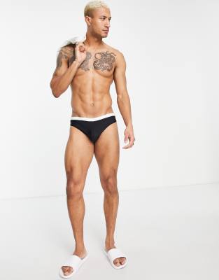 Asos Design Swim Briefs With Contrast White Tipping In Black