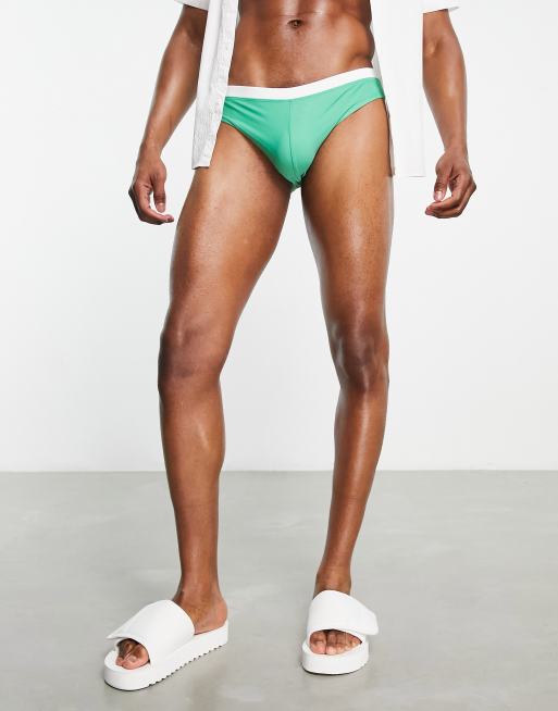 ASOS DESIGN swim briefs with contrast white tipping in blue