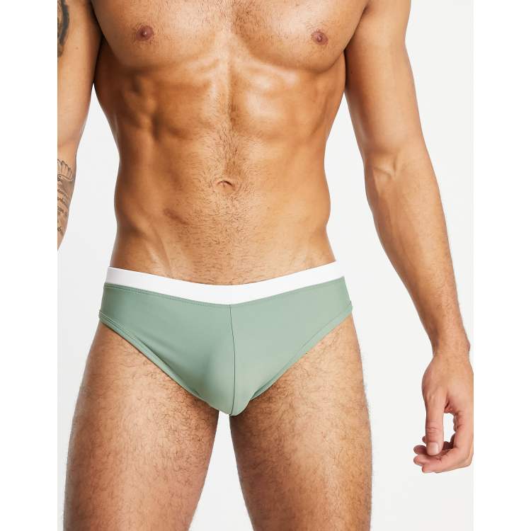 ASOS DESIGN swim briefs with contrast white tipping in blue