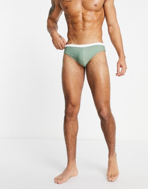 ASOS DESIGN swim briefs with contrast white tipping in blue