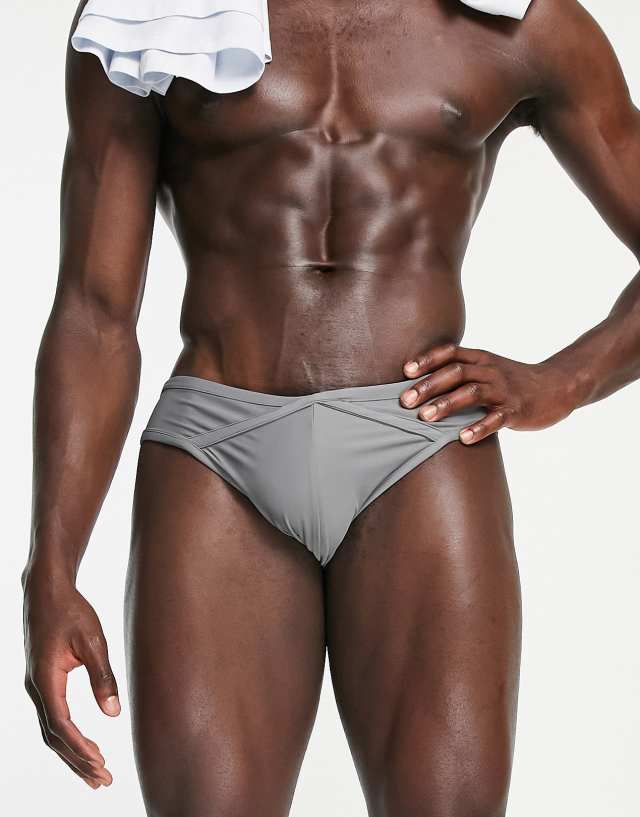 ASOS DESIGN swim briefs with cross front detail in charcoal