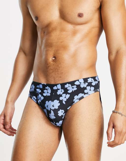 ASOS DESIGN swim briefs with contrast white tipping in blue