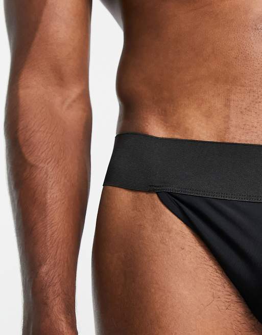 ASOS DESIGN swim briefs with high leg and thick waistband in black