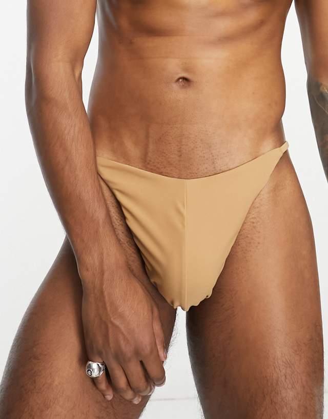 ASOS DESIGN swim briefs with high leg in brown