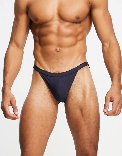 ASOS DESIGN swim briefs with high leg in navy