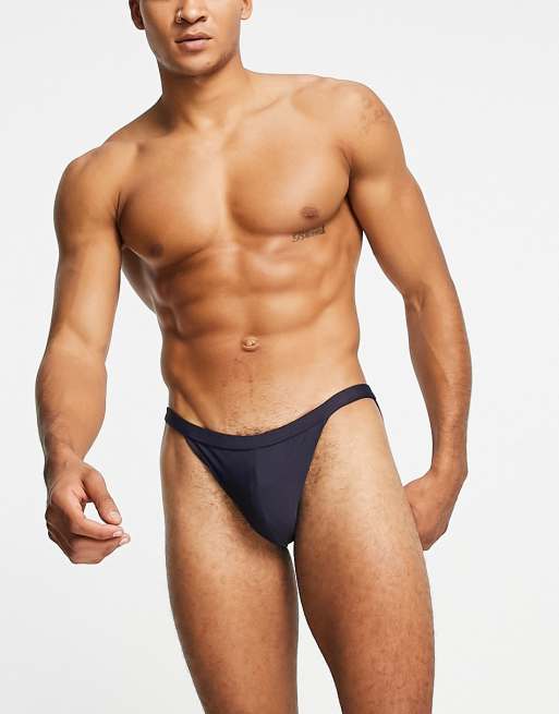 ASOS DESIGN swim briefs with high leg in navy