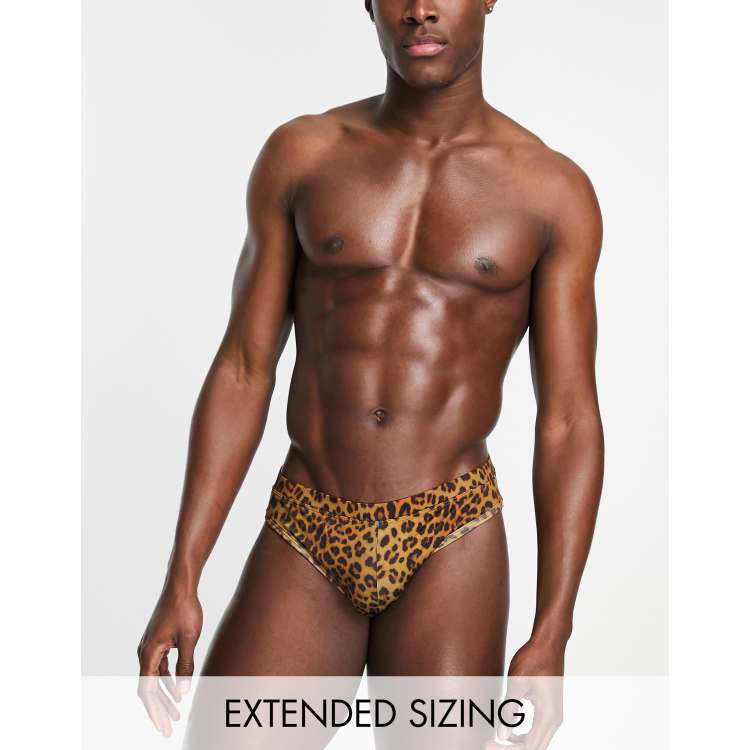 ASOS DESIGN swim briefs with leopard print in brown