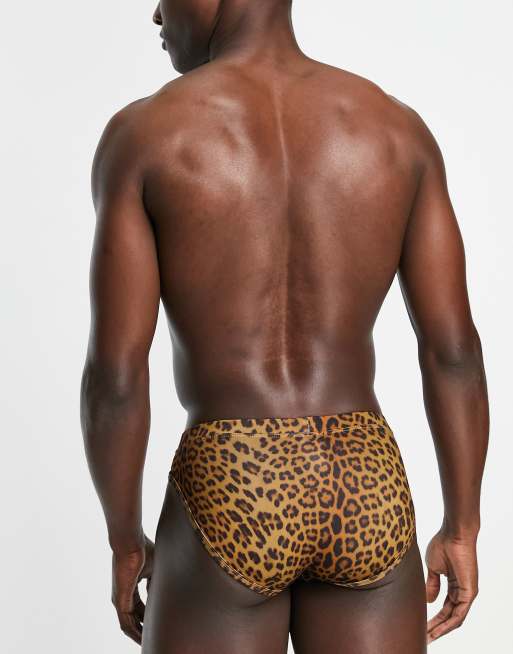 ASOS DESIGN swim briefs in leopard print