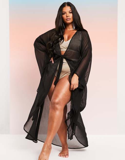 ASOS DESIGN SWIM GLAM curve Kimono de plage long manches exag r es