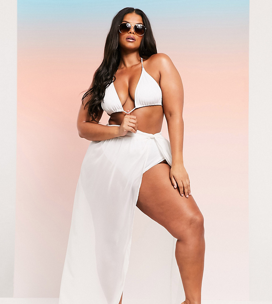 ASOS DESIGN SWIM GLAM curve twist front recycled maxi beach sarong in white
