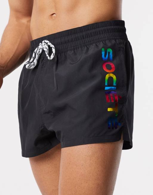 ASOS DESIGN swim shorts in super short length in black