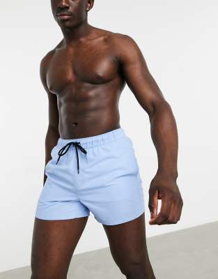 Asos Design Swim Short In Blue Short Length