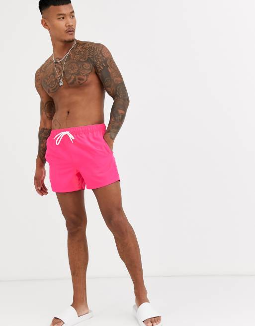 ASOS DESIGN swim short in neon pink short length