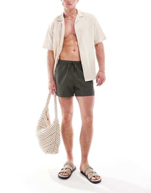 ASOS DESIGN swim short in short length in khaki , 3 of 4