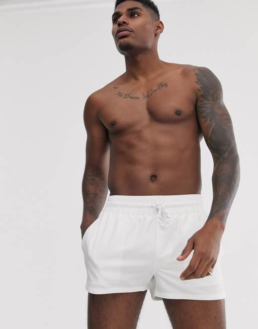 ASOS DESIGN swim short in white with contrast nep drawcord super short