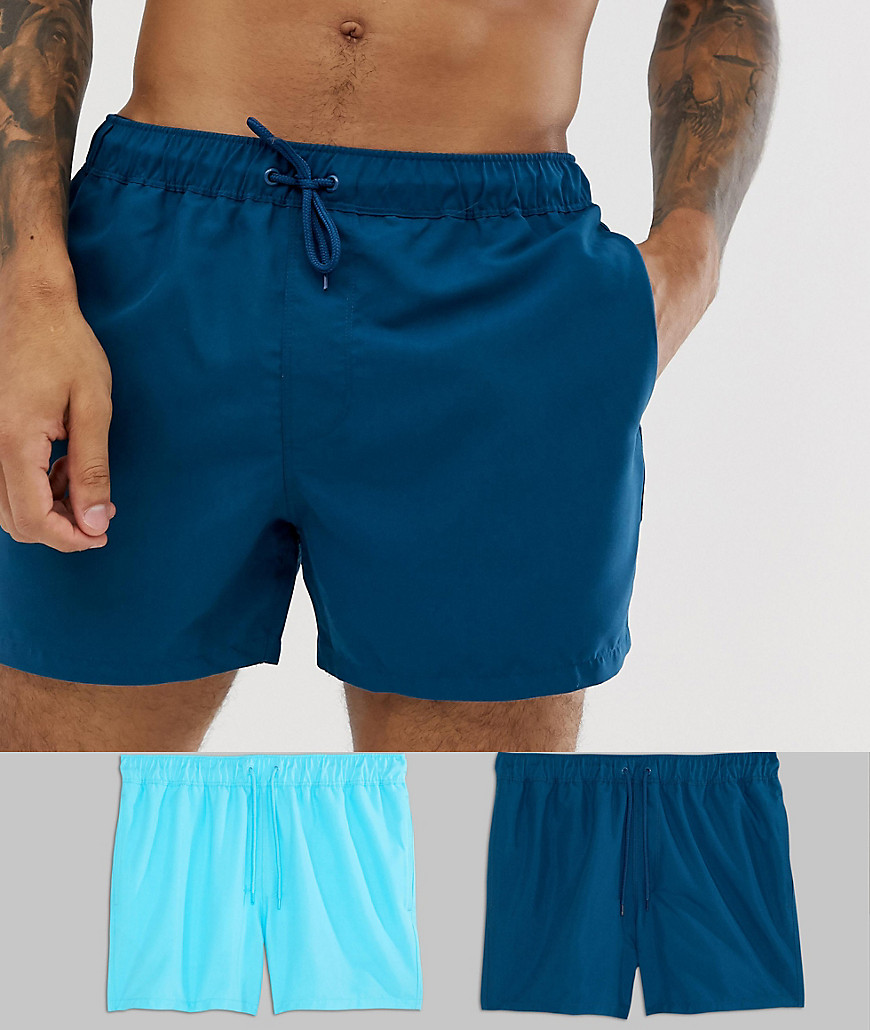 Asos Design Swim Shorts 2 Pack In Blue Short Length Multipack Saving