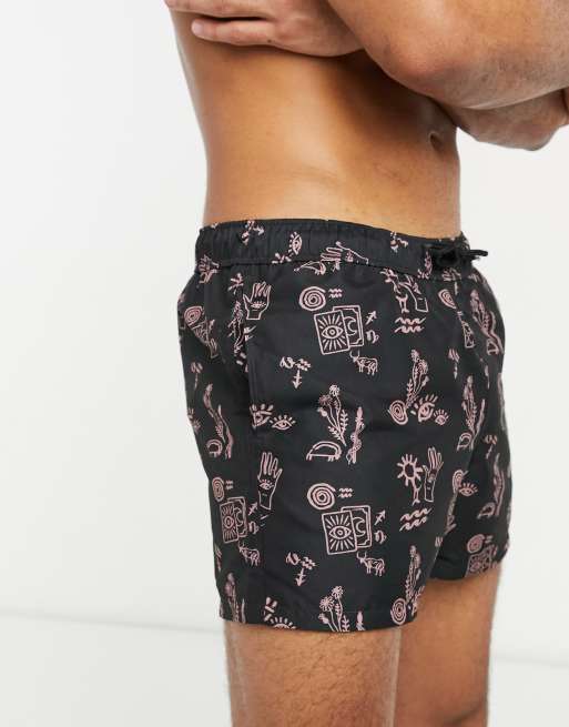 ASOS DESIGN swim shorts in black with HAND DRAWN design short length ASOS