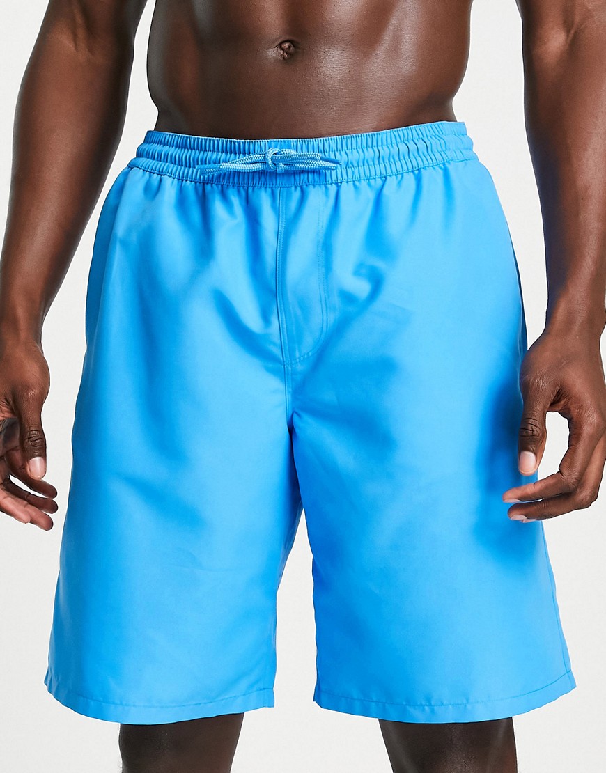 ASOS DESIGN swim shorts in blue long length