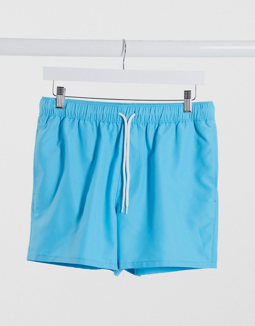 Asos Design Swim Shorts In Blue Short Length-blues