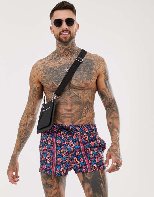 ASOS DESIGN swim shorts in bright floral print in super short length