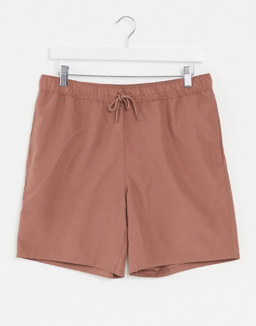 ASOS DESIGN swim shorts in brown mid length