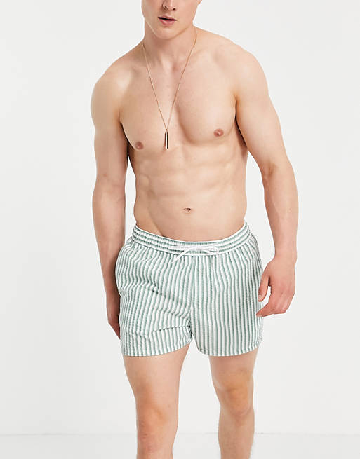  swim shorts in green seersucker stripe short length 