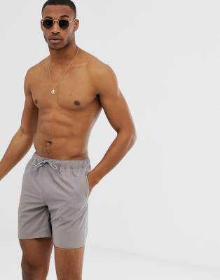 ASOS DESIGN swim shorts in grey in mid length