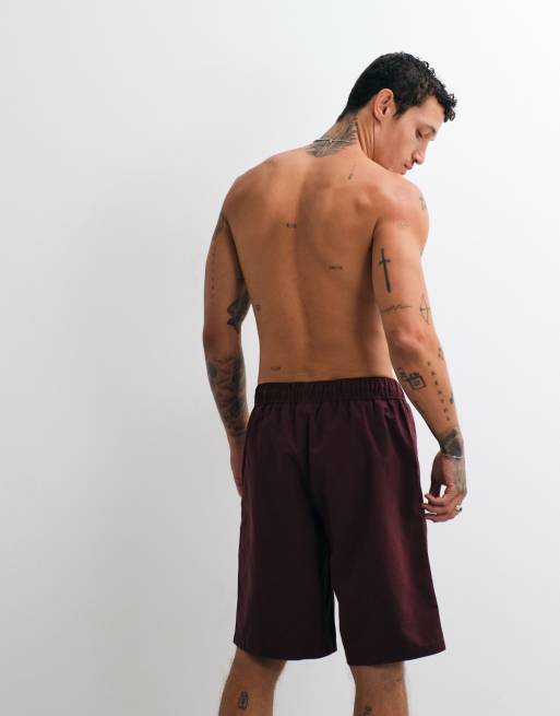 ASOS DESIGN swim shorts in long length in burgundy, 4 of 5
