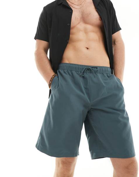 ASOS DESIGN swim shorts in long length in charcoal - view 1