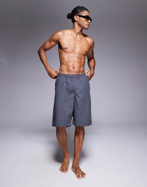 ASOS DESIGN swim shorts in long length in charcoal - view 1