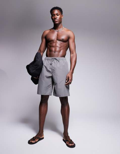 ASOS DESIGN swim shorts in long length in grey - view 1