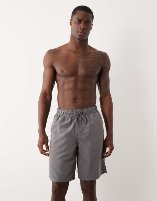 ASOS DESIGN swim shorts in long length in grey, 2 of 5