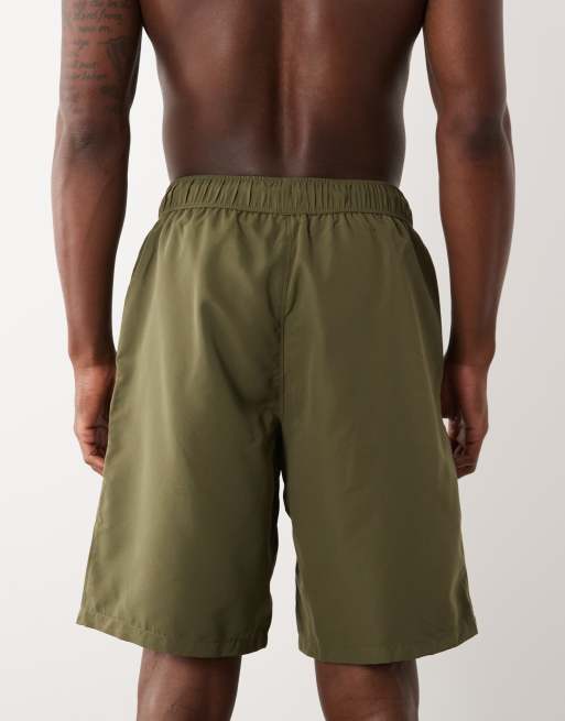 ASOS DESIGN swim shorts in long length in khaki, 5 of 5