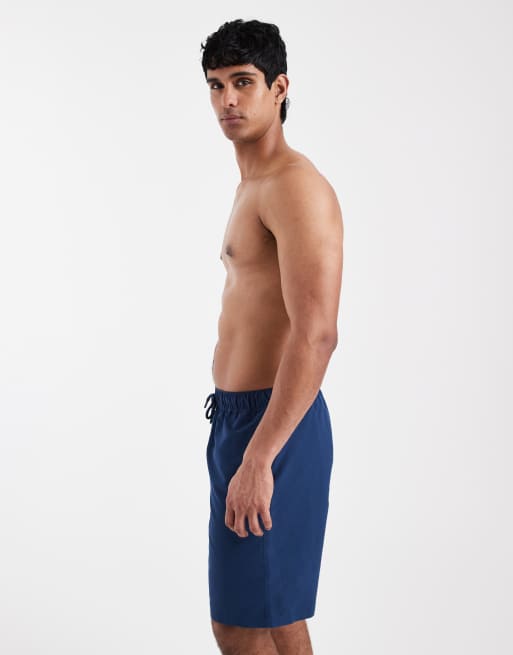 ASOS DESIGN swim shorts in long length in navy, 3 of 5