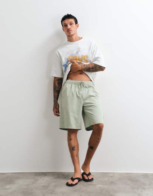 ASOS DESIGN swim shorts in long length in sage green, 2 of 5