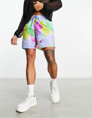 ASOS DESIGN swim shorts in mid length in abstract floral print