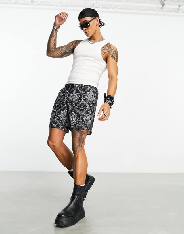 ASOS DESIGN swim shorts in mid length in bandana print