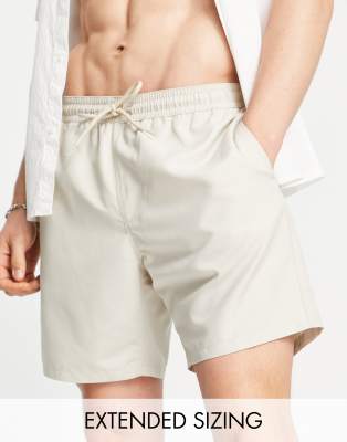ASOS DESIGN swim shorts in mid length in beige-Neutral