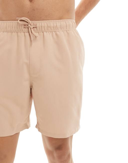ASOS DESIGN swim shorts in mid length in beige, 4 of 4