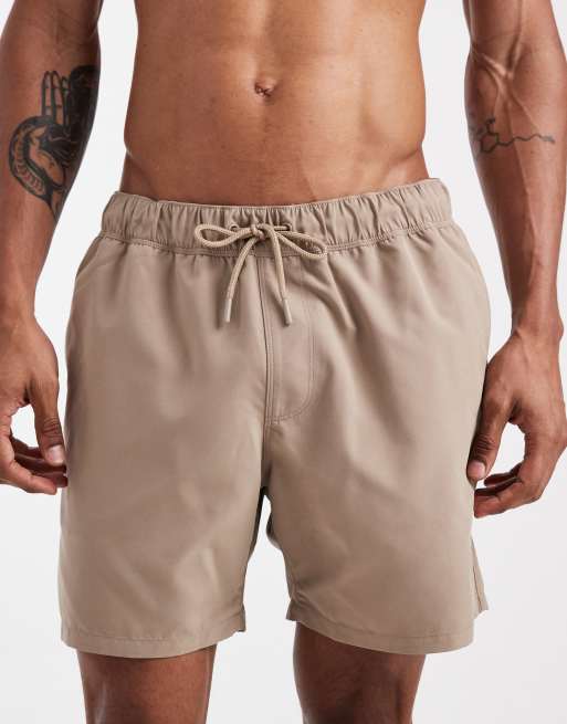 ASOS DESIGN swim shorts in mid length in beige, 4 of 5