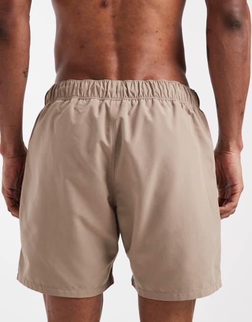 ASOS DESIGN swim shorts in mid length in beige, 5 of 5