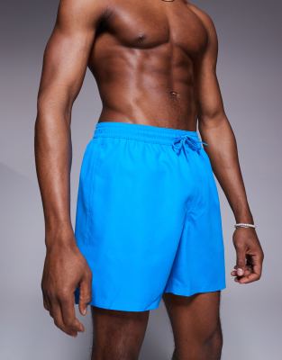 Asos Design Swim Shorts In Blue Long Length In Blue