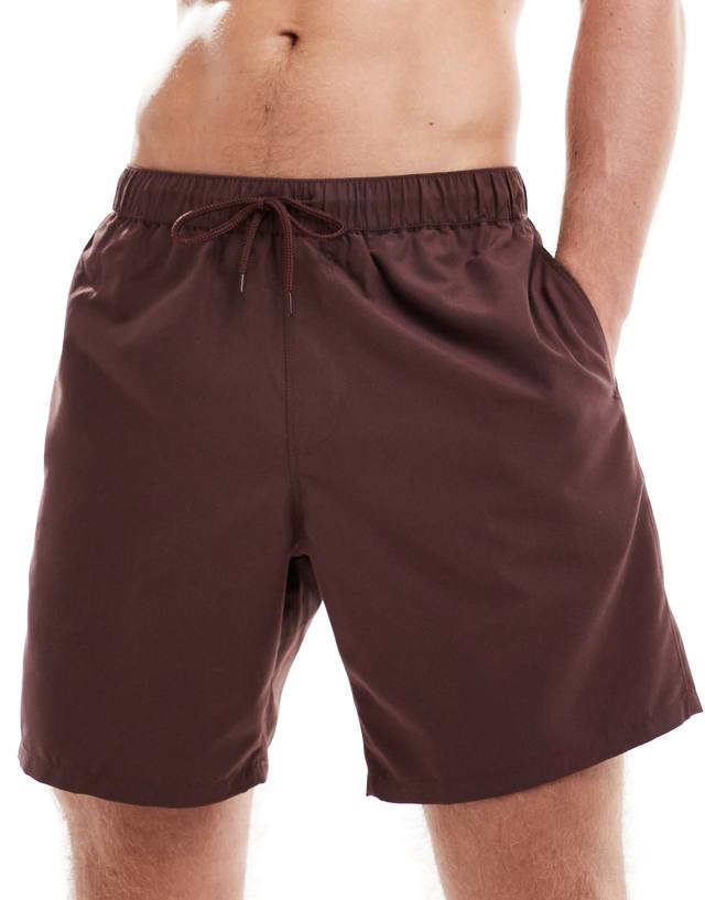 ASOS DESIGN - swim shorts in mid length in brown